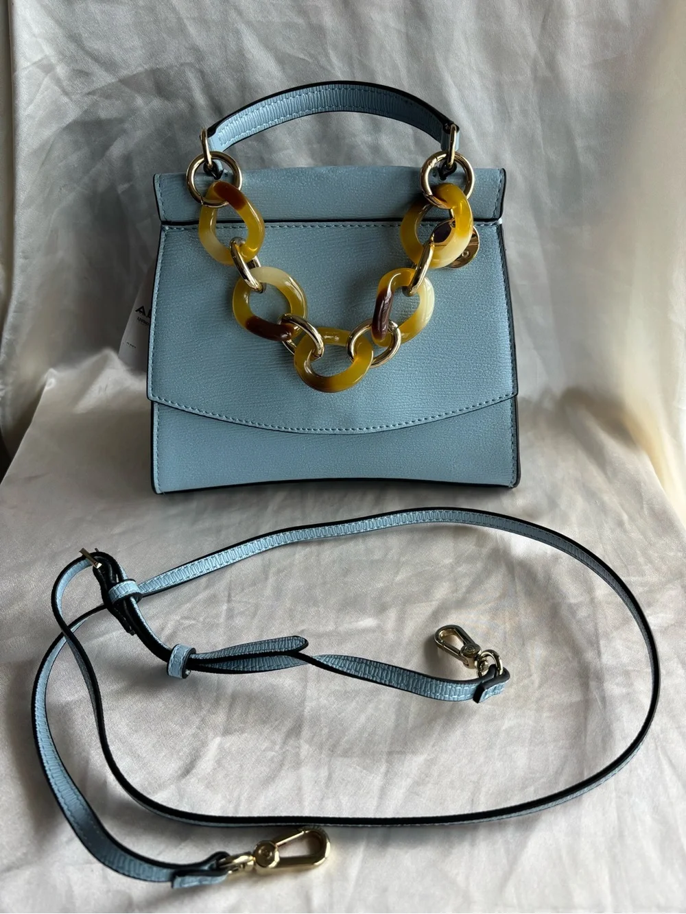 Aldo Light Blue Crossbody Bag with Tortoiseshell-Link Accent - Picture 1 of 16
